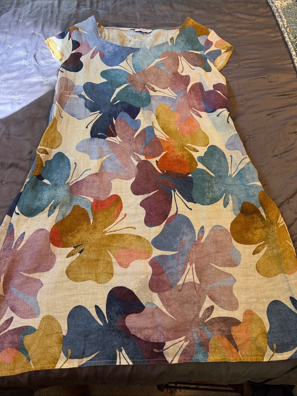 Floral Multicolor Linen Midi Dress - Casual A-Line